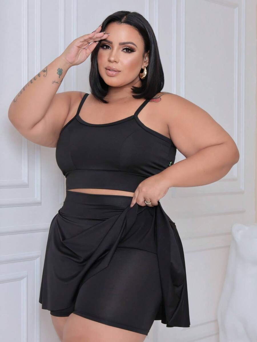Conjunto Plus Size Zero Transparência com Short Saia