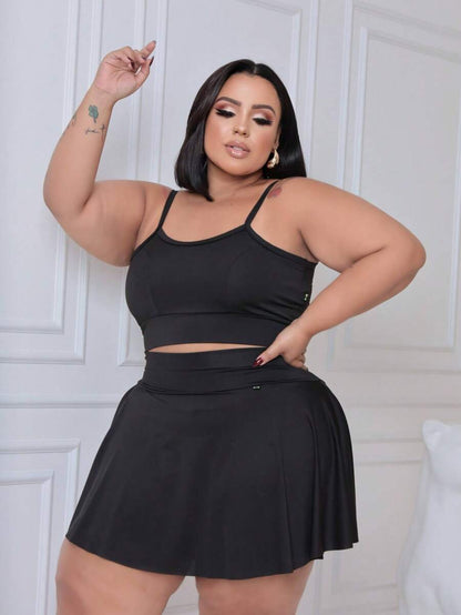 Conjunto Plus Size Zero Transparência com Short Saia