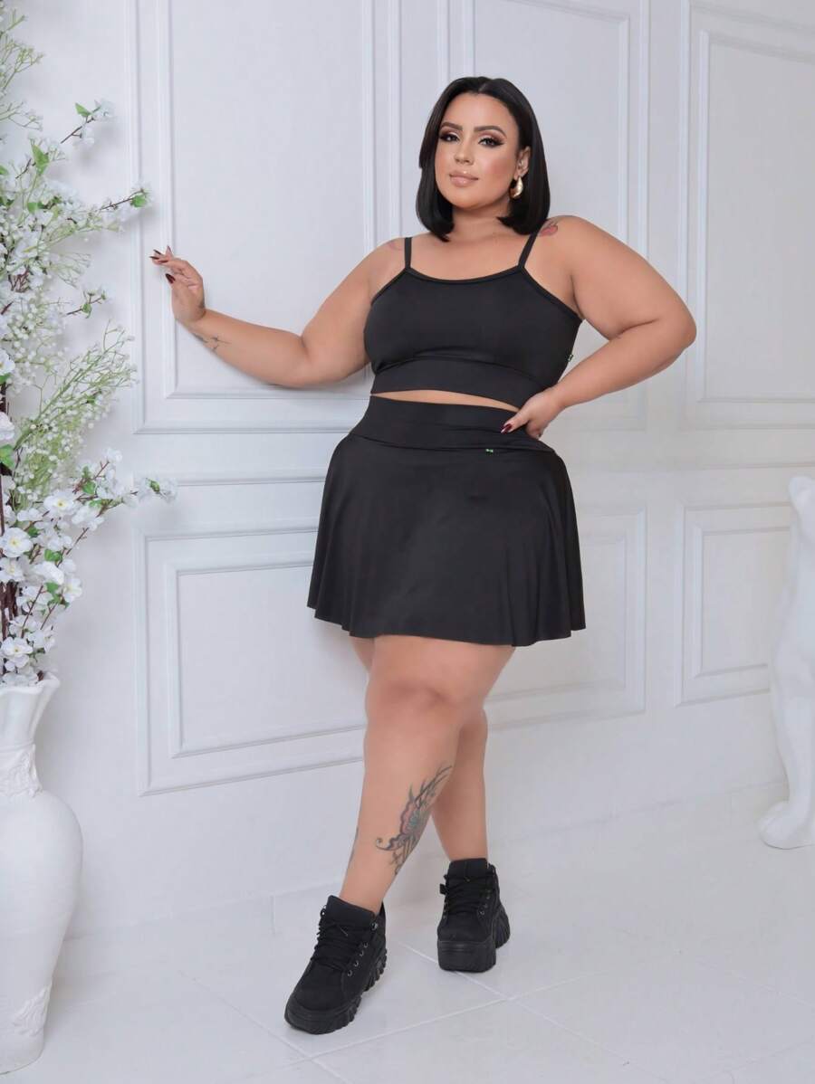 Conjunto Plus Size Zero Transparência com Short Saia