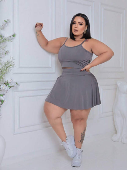 Conjunto Plus Size Zero Transparência com Short Saia