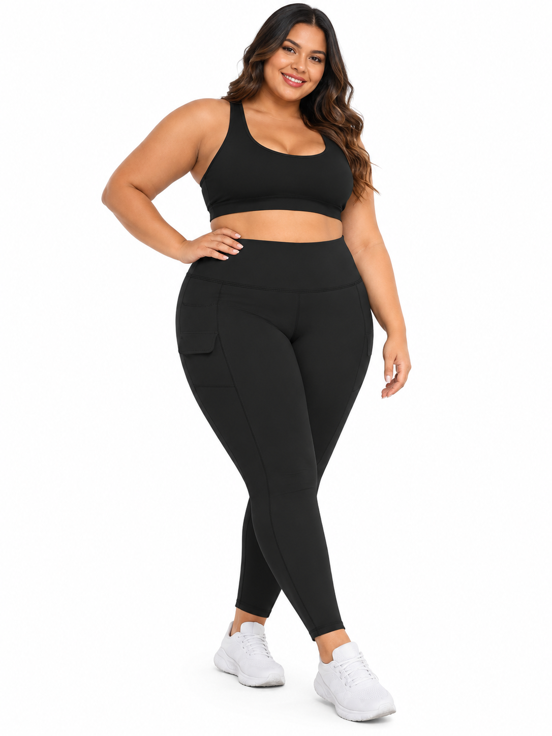 Legging Plus Size Cintura Alta com Bolso Lateral