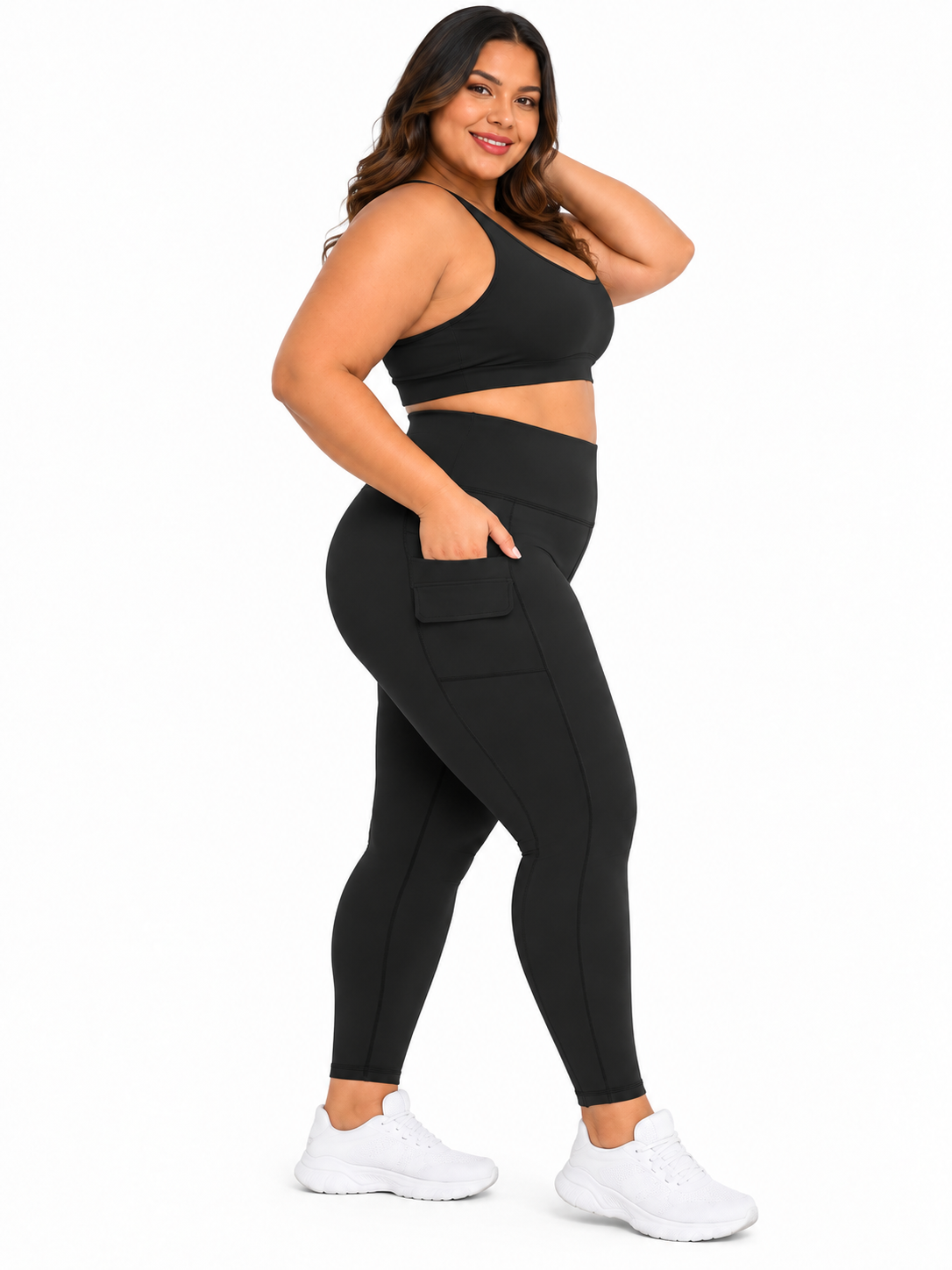 Legging Plus Size Cintura Alta com Bolso Lateral