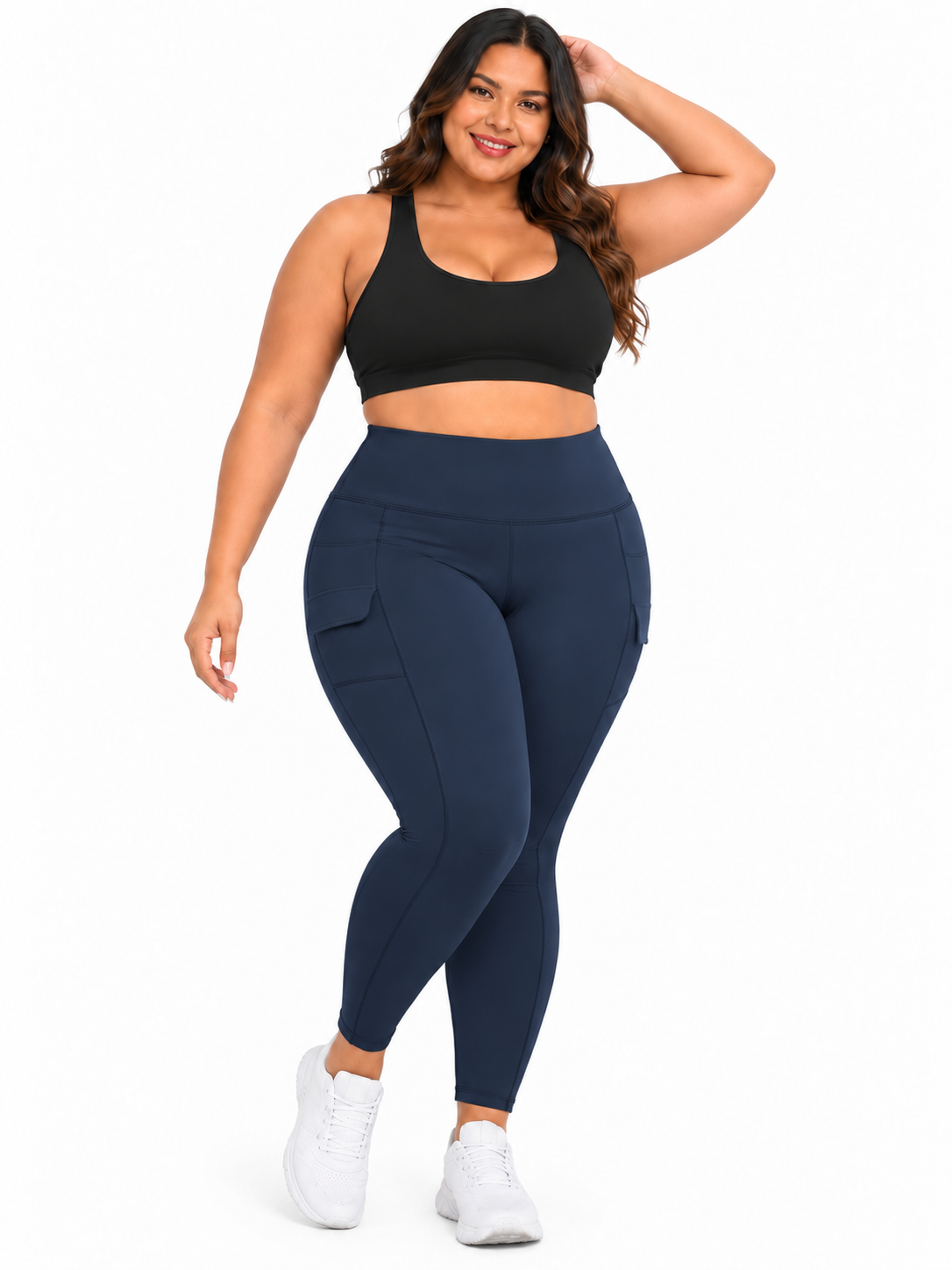 Legging Plus Size Cintura Alta com Bolso Lateral