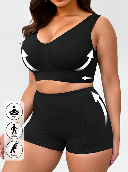 Conjunto Plus Size Feminino Preto Sem Costura