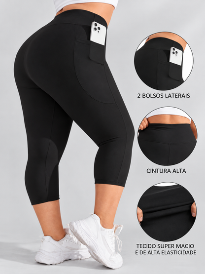 Legging Capri Plus Size Cintura Alta com Bolsos