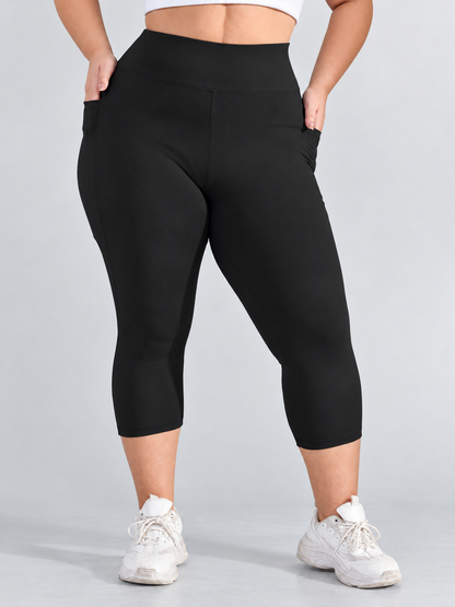 Legging Capri Plus Size Cintura Alta com Bolsos