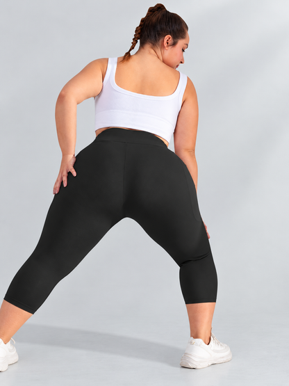 Legging Capri Plus Size Cintura Alta com Bolsos