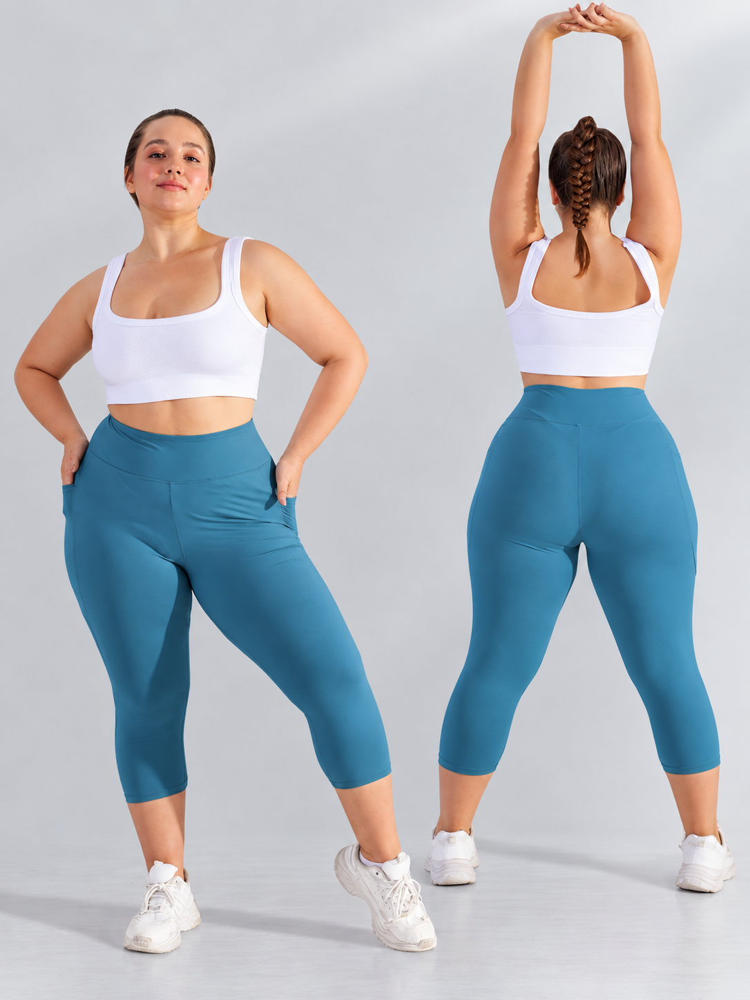 Legging Capri Plus Size Cintura Alta com Bolsos
